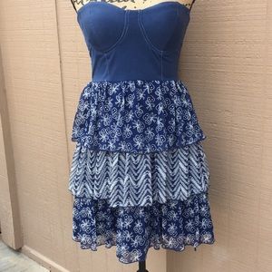 Isenboye SZM Blue Tiered Strapless Mini Dress